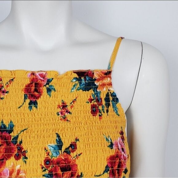 Ambiance Women's Tank Top Yellow Floral Print Spaghetti Strap Halter Neck - Picture 4 of 4